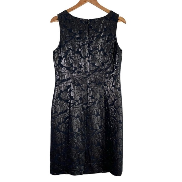 Tibi Metallic Jacquard Sleeveless Sheath Cocktail Dress in Black Silver, Size 10 - Picture 6 of 11